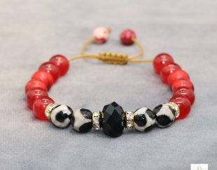 دستبند زنانه از سنگ طبیعی – Armbänd Schmuck Frauen – Zebra Agate faceted round bead